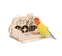 Mangeoire pour cage à oiseaux, double bac à eau transparent - Design anti-éclaboussures avec cadre en bois avec perche | pour parakeet cockatiel pigeon Lovebird animal de compagnie douche