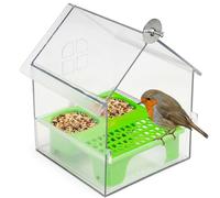 Mangeoire pour Cage à Oiseaux - Tiroir Coulissant pour Un Remplissage et Un Nettoyage faciles mangeoire à Oiseaux Transparente Design de Villa Amusant avec perchoir pour perruches et Petits