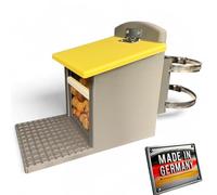 Mangeoire pour écureuil - Avec fixation de balustrade pour balcon, gouttière et poteaux de clôture - Résistante aux intempéries, robuste, durable (gris avec toit jaune, avec fixation de balustrade)