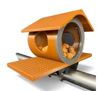 Mangeoire pour écureuil avec ouvertures rondes latérales, avec fixation de balustrade pour balcon, gouttière et poteaux de clôture, résistante aux intempéries, robuste, durable (marron, avec anneau