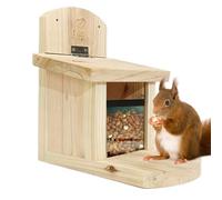 Mangeoire pour écureuil - En bois coupe-vent - Avec toit anti-rongeurs et plateforme d'atterrissage extra longue - Pour animaux sauvages, jardin, terrasse, balcon