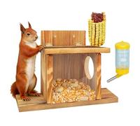 Mangeoire pour Écureuils d'Extérieur Ornement de Jardin Ludique | Maison pour Écureuils avec Distributeur de Maïs pour Extérieur pour Balcon Jardin Hiver Nourriture Faune Nids Noisettes