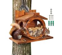 Mangeoire pour écureuils maison en bois - Boîte d'alimentation écureuils avec trous de ventilation - Boîte étanche pour épi de maïs, noisettes, foin, enclos jardin animaux