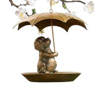 Mangeoire pour les Oiseaux avec Parapluie - Distributeur Mignon en Métal Tenue par un Écureuil avec Parapluie - Station de Nourrissage Tout Temps Élégante et Conviviale pour Terrasses Pelouses et Espa