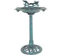 Bain d'oiseau sur pied vert Jardin d'abreuvoir pour oiseaux Jardin de bain d'oiseau, figure d'oiseau ornée, 2,4 kg, DxH 50x82 cm