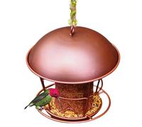 Mangeoire pour oiseaux d'extérieur en métal pour oiseaux et oiseaux sauvages, en métal, avec 4 ports d'alimentation, toit rond, décoration de cour pour oiseaux