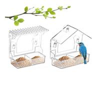 Mangeoire pour oiseaux d'extérieur - Plateau ouvert - Mangeoire transparente avec ventouses extra puissantes - Pour enfants et adultes - Observation du colibri, des fins, du jardin, du balcon