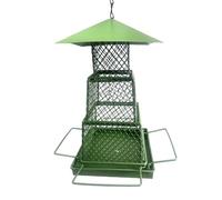 Mangeoire pour oiseaux en métal - Mangeoire à oiseaux suspendue rétractable à 3 couches - Station d'alimentation robuste pour l'extérieur - Grande capacité - Attraction cardinale