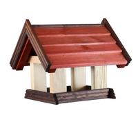 Mangeoire pour oiseaux en pin fabriquée à la main - Résistante aux intempéries - 34 x 29 x 29 cm - Pour balcon, terrasse, jardin, mésanges, pinsons et moineaux - Produit naturel UE - Marron rouge