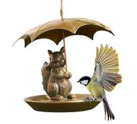 Mangeoire pour Oiseaux et Écureuils avec Parapluie | Distributeur Mignon en Métal Tenue par Un Écureuil avec Parapluie,Décorations de Jardin et de Cour pour Toutes Les Saisons pour Les Pelouses Les