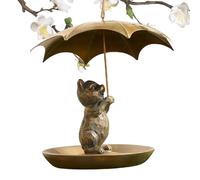 Mangeoire pour Oiseaux et Écureuils avec Parapluie - Distributeur Mignon en Métal Tenue par un Écureuil avec Parapluie | Station de Nourrissage Tout Temps Élégante et Conviviale pour Terrasses Pelouse