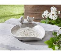 Mangeoire pour oiseaux "Piepmatz" en ciment, aspect béton, gris, avec 2 oiseaux décoratifs, mangeoire, abreuvoir, bol d'eau, décoration de jardin pour l'extérieur