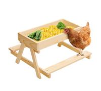 Mangeoire pour poulet - Table de pique-nique pour poulet | Mangeoire pour écureuils | Fournitures en bois avec fond en maille pour garder les aliments frais au sec pour la ferme, l'extérieur, le