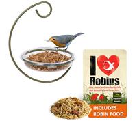 Mangeoire pour Rouge-Gorge avec Nourriture - Jacobi Jayne® Plat à friandises Suspendu Facile à Nettoyer et Nourriture I Love Robins® - Idéal pour Les graines d'oiseaux, Les vers de Farine et Les