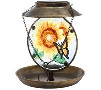 Mangeoire solaire pour oiseaux, à suspendre, en métal, avec lampe solaire, pot de fleurs, rétro colibri, colonne d'alimentation pour cour, terrasse, pelouse, jardin