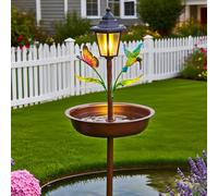Mangeoire solaire pour oiseaux avec éclairage automatique - Support de suspension en métal 2 en 1 pour oiseaux de jardin, baignoire et plateau résistant aux intempéries, décoration extérieure, 104,1