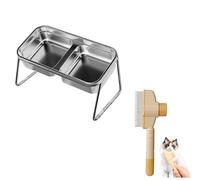 Mangeoire surélevée à Double Couche, Conception inclinable en Acier Inoxydable, Support antidérapant inclinable à 15°, Station d'alimentation pour Animaux de Compagnie (avec Peigne démêlant)