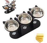 Mangeoire surélevée antidérapante avec 3 bols, pour animaux de compagnie, gamelle pour chat surélevée à 15 °, gamelle pour chat et chat 3 en 1 pour chien (B,3 couleur bois)