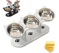Mangeoire surélevée antidérapante avec 3 bols, pour animaux de compagnie, gamelle pour chat surélevée à 15 °, gamelle pour chat et chat 3 en 1, ensemble gamelle et gamelle d'eau pour chien (A,3