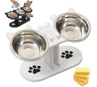 Mangeoire surélevée antidérapante avec 3 bols, pour animaux de compagnie, gamelle pour chat surélevée à 15 °, gamelle pour chat et chat 3 en 1, ensemble gamelle et gamelle d'eau pour chien (A,2