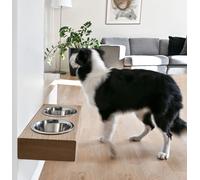 Mangeoire surélevée en bois avec deux écuelles pour chiens de taille moyenne, chêne, taille M