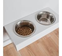 Mangeoire surélevée en bois avec deux écuelles pour grands chiens, blanc, taille L