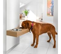 Mangeoire surélevée en bois avec deux écuelles pour grands chiens, chêne, taille L