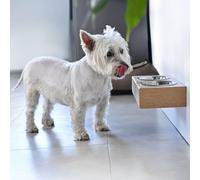 Mangeoire surélevée en bois avec deux écuelles pour petits chiens et chats, chêne, taille S,