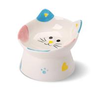 Mangeoire surélevée en céramique pour chat avec support incliné, protection du cou pour animaux de compagnie inclinée à 15°, gamelle d'eau pour chien anti-refoulement (blanc bleu)