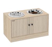 Mangeoire surélevée pour chien Pawhut avec 2 bols en acier inoxydable 2X2000 ml avec mangeoire lente et rangement caché en chêne Roble