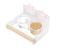 Mangeoire Suspendue en Acrylique Transparent avec Double Bols d'alimentation Tasse Et Tige en Bois Debout pour Perroquets Aras sur Cage À Oiseaux Mangeoire Transparente pour Tourtereaux Et