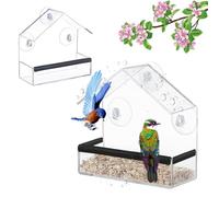 Mangeoires à Fenêtre Acrylique Transparent, 15 x 15 x 6 cm, 2 Pièces Mangeoire à Oiseaux pour Fenêtres, Mangeoires à Transparente, Chaque Pièce avec 3 Ventouses et 3 Bandes Adhésives