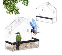 Mangeoires à Fenêtre Acrylique Transparent, 15 x 15 x 6 cm, 2 Pièces Mangeoires à Oiseaux D'extérieur, Oiseaux Distributeur de Nourriture, Chaque Pièce avec 3 Ventouses et 3 Bandes Adhésives
