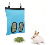 Mangeoires à foin durables à suspendre pour lapins, cochons d'Inde, chinchillas - Crochet rotatif en tissu Oxford pour petits animaux, accessoires d'alimentation pour animaux de compagnie, bleu