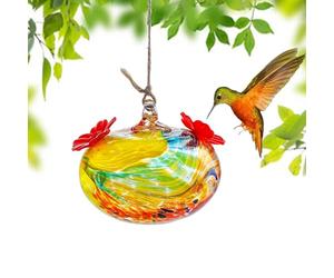 Mangeoires exquises en verre soufflé à la main avec 2 ports d'alimentation pour l'extérieur, design anti-fuite, petites mangeoires en verre pour colibris pour vitrine, embellissement de jardin et
