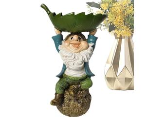 Mangeoires pour Oiseaux Sauvages | Bassin pour Oiseaux en Résine | Décorations Jardin avec Statuette Nain et Feuille - Extérieure pour Terrasse, Pelouse, Patio ou Jardin