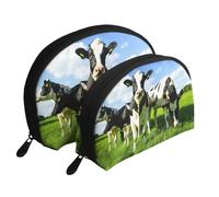 Manger des Vaches dans Les pâturages d'été, Trousse de Maquillage Coquille Femme Petit Porte-Monnaie Trousse de Toilette Trousse à cosmétiques 2 pièces