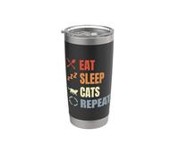 Manger Dormir Chats Répéter Cat Enthusiast Chat errant Gobelet isotherme en acier inoxydable double paroi