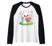 Mangeur de Ramen fantôme Floral Kawaii, Nourriture Halloween Manche Raglan