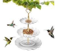Mangeur d'eau pour oiseaux - mangeur d'oiseaux et de bain, mangeoire à oiseaux suspendue à trois niveaux avec crochets | Baignoire d'oiseaux de grande plate-forme pour décoration de jardin, mangiat