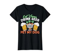 Mangez de la bière végétalienne et caressez Mon Chien Veggies végétariens T-Shirt Graphique avec Valeur, Femme, Noir, XL