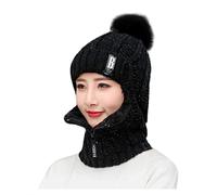MANGGUO Bonnet d'hiver en Tricot pour Homme et Femme - avec Pompon - Doublure Chaude - Cache-Oreilles - Ajout de Flocage Thermique - avec Bonnet à Pompon, (Noir, Taille Unique)