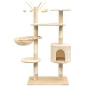 Mangloder Arbre à chat 125 cm beige avec colonne à chat en sisal, maison pour chat en peluche, niche et plateformes pour grimper, gratter, jouer, dormir, se cacher dans l'appartement ou le coin