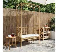 Mangloder Arche de jardin avec banc, blanc crème, 115 x 50 x 205 cm, en bambou, treillis, treillis, pour jardin, balcon, terrasse, pavillon et brise-vue