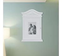 Mangloder Armoire à clés en MDF et Bois de pin Blanc avec Cadre Photo en Verre 22,5 x 6,5 x 34,5 cm, 6 Crochets en Fer pour Rangement Cuisine entrée Bureau Salon, Organisateur Pratique et Durable