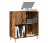 Mangloder Armoire à disques effet bois vieilli avec bois massif d'eucalyptus 84,5 x 38 x 89 cm Espace de rangement pour vinyles, platine, vitrine et buffet pour salon