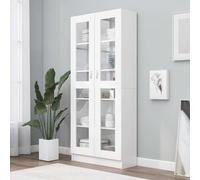 Mangloder Armoire à vitrine Blanche 82,5x30,5x185 cm en Bois d'ingénierie avec Compartiments et Porte pour Salon Bureau Chambre Maison