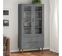 Mangloder Armoire à vitrine MOLDE Gris 90x35x175 cm Bois de pin Massif Finition UV, Meuble de Rangement avec Portes vitrées, bibliothèque modulable pour Salon, Bureau ou Chambre