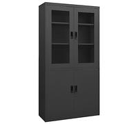 Mangloder Armoire de Bureau en Acier Anthracite 90x40x180 cm avec Portes en Verre trempé, 3 étagères réglables, Serrure sécurisée, Meuble de Rangement pour dossiers, Bureau, Atelier ou Garage