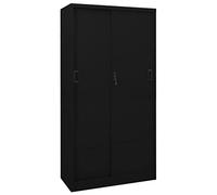Mangloder Armoire de Bureau en Acier Noir 90x40x180cm avec Porte coulissante, Serrure sécurisée, 4 étagères réglables, Meuble de Rangement pour dossiers, vestiaire, Atelier, Bureau et Salon